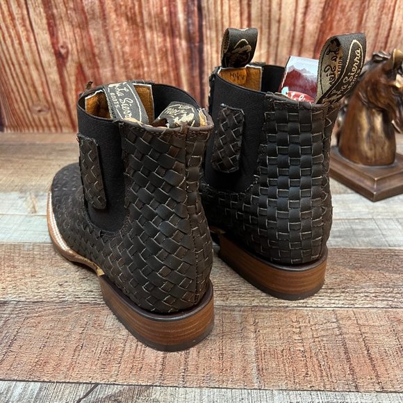 Men's Western Cowboy Woven Leather Half ANKLE Chelsea Boot Booties Botin VAQUERO - Picture 4 of 11